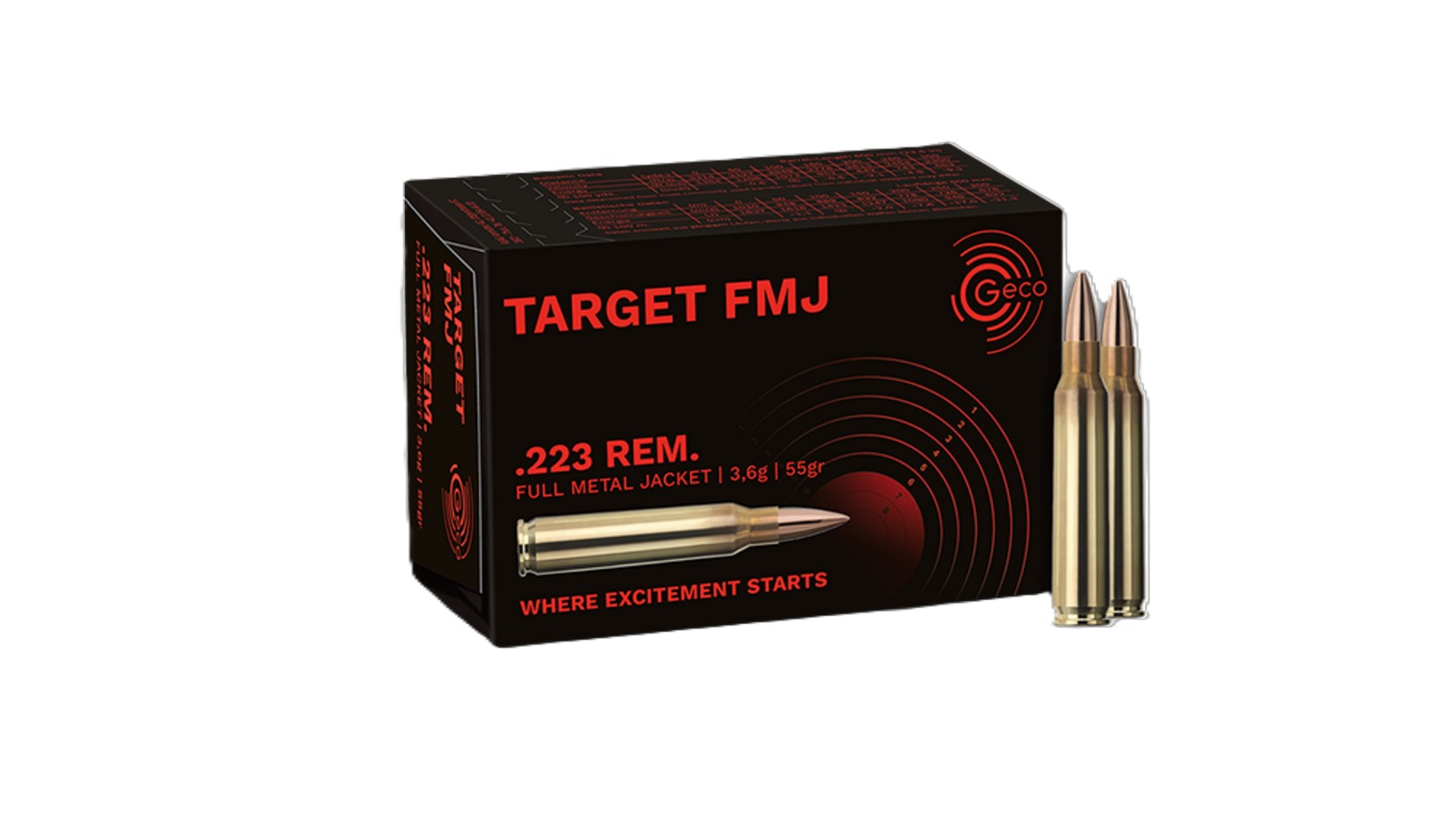 Cartridges .223 Geco FMJ 55gr (3,6g)